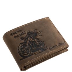 GreenDeed márkás, kiváló minőségű, valódi bőr, fiatalos, dizájnos, lendületes, modern megjelenésű chopper motoros mintás, férfi pénztárca díszdobozban.