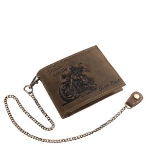 GreenDeed márkás, kiváló minőségű, valódi bőr, fiatalos, dizájnos, lendületes, modern megjelenésű chopper motoros mintás, férfi pénztárca díszdobozban.