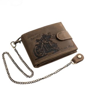 Kiváló minőségű, GreenDeed, valódi bőr, vagány, sportos, chopper motoros mintával ellátott férfi pénztárca, külső átkapcsolóval, díszdobozban szállítva