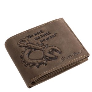 Valódi bőr, egyedi csavarkulcs mintás férfi pénztárca modell mely a munkások tiszteletére készült, minőségi GreenDeed díszdobozban.