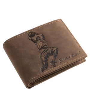 Valódi bőr férfi pénztárca, kosárlabdás mintával a fedelén mely egyedi megjelenést kölcsönöz ennek a minőségi, díszdobozos modellnek.