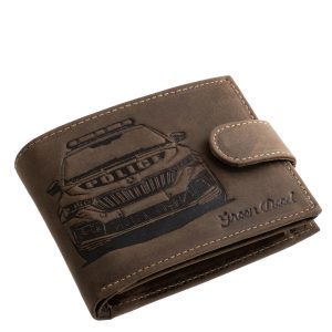 Egyedi rendőrautó mintával rendelkező valódi bőr férfi pénztárca modellünk a GreenDeed márkacsalád minőségi díszdobozos terméke.