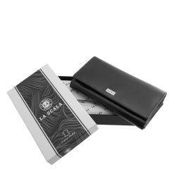 Praktikus kialakítású, La Scala márkás, könnyen hozzáférhető, divatos és stílusos, valódi bőr, nagyméretű női pénztárca modell, elegáns díszdobozban.