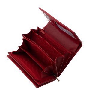 Praktikus méretű, kényelmesen használható, klasszikus megjelenésű valódi bőr női pénztárca, mely divatos piros színben készült.