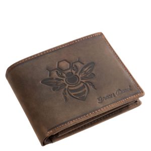 Egyedi valódi bőr férfi pénztárca mely méhész mintás fedéllel készült, minőségi GreenDeed termék, praktikus díszdobozos kivitelben.