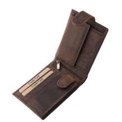 Egyedi megjelenésű, valódi bőr férfi pénztárca, amelyet méhész témájú grafika és praktikus, patentos átkapcsoló pánt tesz különlegessé, díszdobozos modell.