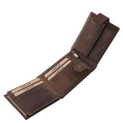 Egyedi megjelenésű, valódi bőr férfi pénztárca, amelyet méhész témájú grafika és praktikus, patentos átkapcsoló pánt tesz különlegessé, díszdobozos modell.