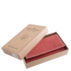 Divatos piros és fekete színben gyártott, puha tapintású valódi bőr női pénztárca, mely GreenDeed díszdobozban kapható nagy méretű termékünk.