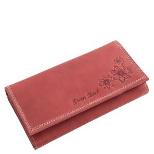 A valódi bőr női pénztárca fedelének sarkában szolid virág-mintás benyomás látható, melynek köszönhetően divatos megjelenésű ez a díszdobozos modellünk.