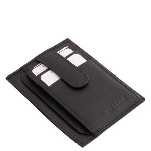 La Scala márkás, prémium minőségű valódi bőr, fekete színű, jól kihasználható, oldalra nyitható kártyatartó, irattartó hellyel, külső átkapcsolóval