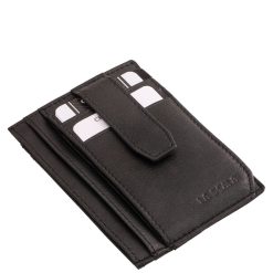 Kiváló minőségű, jól kihasználható, gondosan válogatott valódi bőrből készült, bőr kártyatartó , fekete színben, praktikus külső átkapcsolóval.