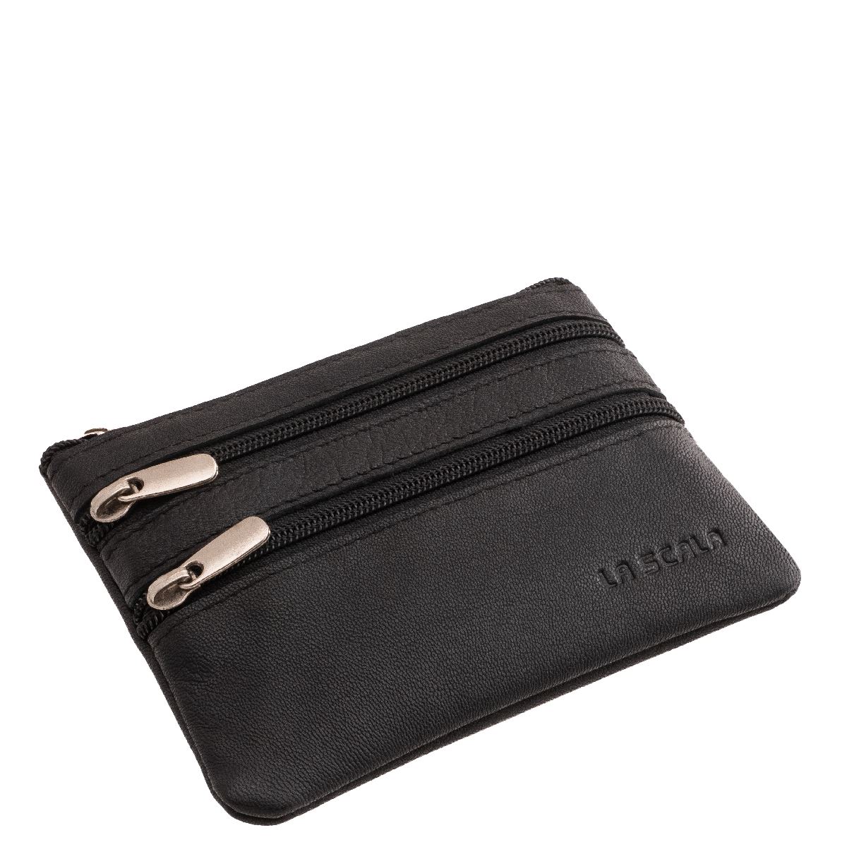 bor-kulcstarto-ciparas-rekesszel-#-NS051-#-fekete-01 La Scala márkás, minőségi valódi bőr kulcstartó egy rögzített kulcskarikával, több, cipzárral zárható biztonságos rekesszel, praktikus kialakítással