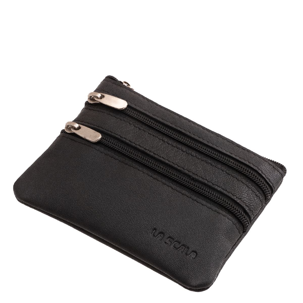 bor-kulcstarto-ciparas-rekesszel-#-NS051-#-fekete-02 La Scala márkás, minőségi valódi bőr kulcstartó egy rögzített kulcskarikával, több, cipzárral zárható biztonságos rekesszel, praktikus kialakítással