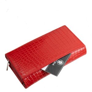 Mutatós, kiváló minőségű, croco mintás, valódi bőr, nagyméretű női pénztárca, egyedi, stílusos díszdobozban, mely igényesen tárolja a terméket.