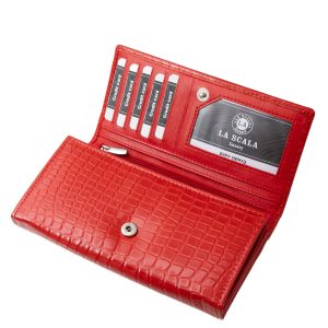 Mutatós, kiváló minőségű, croco mintás, valódi bőr, nagyméretű női pénztárca, egyedi, stílusos díszdobozban, mely igényesen tárolja a terméket.