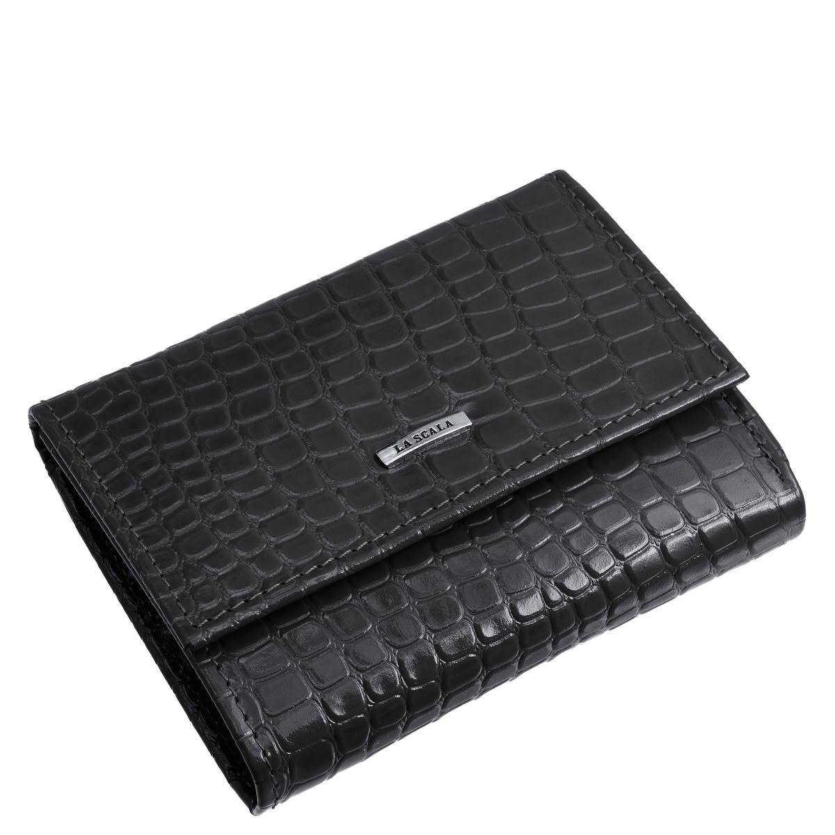 croco-mintas-noi-bor-penztarca-diszdobozban-La-Scala-#-CRO1251-#-fekete-01 Elegáns megjelenésű igazán divatos croco mintás női valódi bőr pénztárca modellünk egy sokoldalú, kis méretű modell, díszdobozos kivitelben.