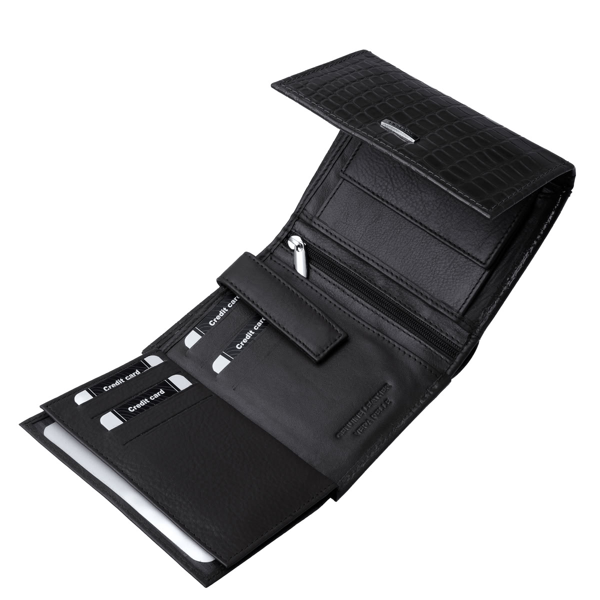 croco-mintas-noi-bor-penztarca-diszdobozban-La-Scala-#-CRO1251-#-fekete-07 Elegáns megjelenésű igazán divatos croco mintás női valódi bőr pénztárca modellünk egy sokoldalú, kis méretű modell, díszdobozos kivitelben.