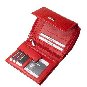 Stílusos és praktikus választás: valódi bőr , kisméretű női pénztárca divatos croco mintázattal, hozzá illő minőségi díszdobozban a La Scala-tól.