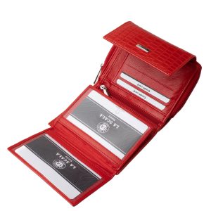 Stílusos és praktikus választás: valódi bőr , kisméretű női pénztárca divatos croco mintázattal, hozzá illő minőségi díszdobozban a La Scala-tól.