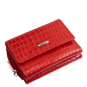 Kiváló minőségű, divatos, valódi bőr, croco mintás, fényes, kis méretű női pénztárca modell, fedél részén La Scala fémlogóval, díszdobozban szállítva.