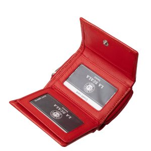 Kiváló minőségű, divatos, valódi bőr, croco mintás, fényes, kis méretű női pénztárca modell, fedél részén La Scala fémlogóval, díszdobozban szállítva.