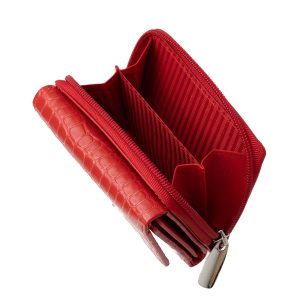 Kiváló minőségű, divatos, valódi bőr, croco mintás, fényes, kis méretű női pénztárca modell, fedél részén La Scala fémlogóval, díszdobozban szállítva.