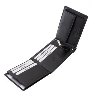 Ez a klasszikus kialakítású, elegáns férfi pénztárca valódi bőr anyagból készült, ami nemcsak stílusos megjelenést biztosít, hanem tartósságot is garantál.