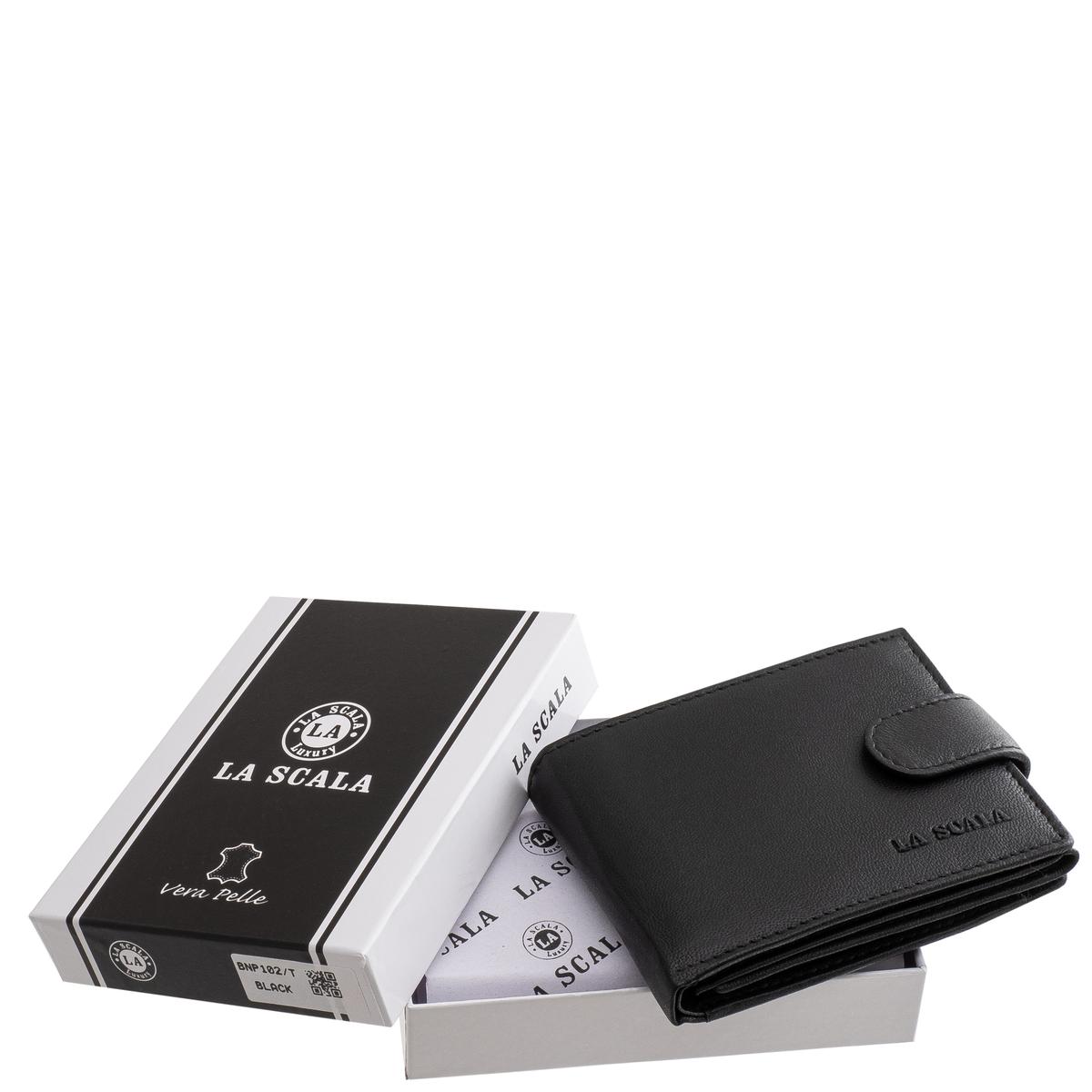 kismeretu-ferfi-bor-penztarca-atkapcsoloval-La-Scala-#-BNP102T-#-fekete-07 Ez a prémium minőségű, valódi bőr férfi pénztárca kisméretű kialakítással rendelkező, igazán elegáns, praktikus díszdobozos La Scala modell.