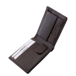 Ez a prémium minőségű, valódi bőr férfi pénztárca kompakt kisméretű modell, elegáns, fényes bőrfelülettel, igényes díszdobozos kivitelben.