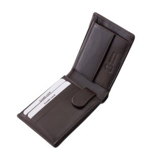 Ez a prémium minőségű, valódi bőr férfi pénztárca kompakt kisméretű modell, elegáns, fényes bőrfelülettel, igényes díszdobozos kivitelben.