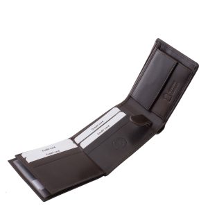 Ez a prémium minőségű, valódi bőr férfi pénztárca kompakt kisméretű modell, elegáns, fényes bőrfelülettel, igényes díszdobozos kivitelben.