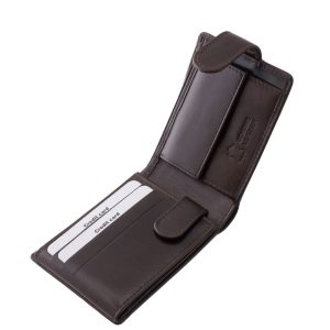 Ez a prémium minőségű, valódi bőr férfi pénztárca kompakt, kisméretű modell elegáns, fényes bőrfelülettel és igényes díszdobozos kiszereléssel.