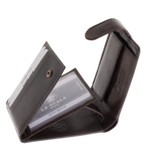 Ez a prémium minőségű, valódi bőr férfi pénztárca kompakt, kisméretű modell elegáns, fényes bőrfelülettel és igényes díszdobozos kiszereléssel.