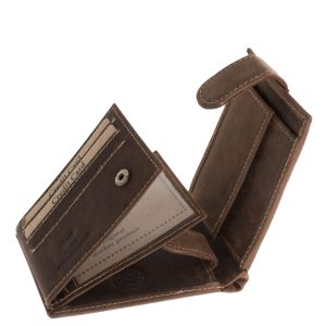 Kisméretű valódi bőr pénztárca modellünk igazán praktikus belső kialakítással rendelkezik, fedelét pedig patentos átkapcsoló pánt rögzíti.