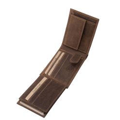 Valódi bőr férfi pénztárca, amelynek fedelét részletgazdag, vaddisznót ábrázoló minta díszíti, kis méretű és praktikus kialakítású modell.