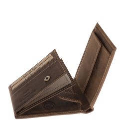 Valódi bőr férfi pénztárca, amelynek fedelét részletgazdag, vaddisznót ábrázoló minta díszíti, kis méretű és praktikus kialakítású modell.