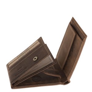 Valódi bőr férfi pénztárca, amelynek fedelét részletgazdag, vaddisznót ábrázoló minta díszíti, kis méretű és praktikus kialakítású modell.