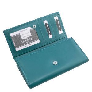 A La Scala márkacsalád minőségi bőr női pénztárca modellje, divatos színekben elegáns külsővel és igényes díszdobozos kivitelben kapható.