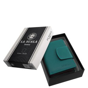 Kisméretű elegáns, fényes felületű női bőr pénztárca divatos színválasztékkal díszdobozos kivitelben kapható minőségi La Scala modell.