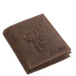 Valódi bőr férfi irattartó pénztárca szarvasfej mintás fedéllel vadászoknak és természetbarátoknak praktikus ajándék díszdobozos csomagolással rendelkezik.