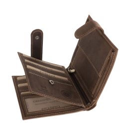 Valódi bőr férfi irattartó pénztárca, amelynek fedelét dámszarvas fej motívum díszíti – vadászoknak és természetbarátoknak praktikus, stílusos ajándék.