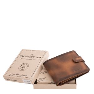 Antikolt, vintage stílusban gyártott valódi bőr férfi pénztárca modell a GreenDeed új kollekciójából, hozzá illő minőségi díszdobozban.