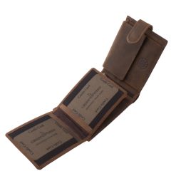 Ez a valódi bőr férfi pénztárca különleges megjelenését a fedelén látható részletgazdag magyar címer és az azt körülölelő díszes koszorú motívum adja.