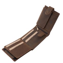 Ez a valódi bőr férfi pénztárca különleges megjelenését a fedelén látható részletgazdag magyar címer és az azt körülölelő díszes koszorú motívum adja.