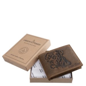 Boxer kutya mintás valódi bőr pénztárca, a fajta kedvelői számára gyártott egyedi, díszdobozban kapható GreenDeed modell.