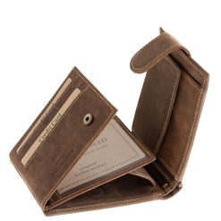 GreenDeed márkás, valódi bőr férfi pénztárca a horgászat és a természet kedvelőinek készült, csuka mintás fedéllel rajta patentos átkapcsoló pánttal.