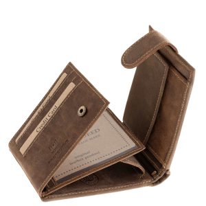 GreenDeed márkás, valódi bőr férfi pénztárca a horgászat és a természet kedvelőinek készült, csuka mintás fedéllel rajta patentos átkapcsoló pánttal.