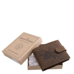 Ez a GreenDeed márkás, valódi bőr férfi pénztárca különleges modell, amelynek fedelét egy részletgazdagon kidolgozott harci helikopter mintával díszítettük.