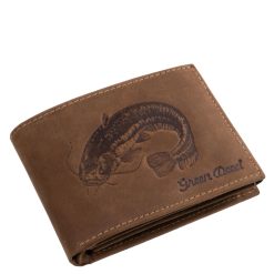 Barna színű GREENDEED márkás horgász férfi bőr pénztárca természetes kikészítésű, vintage hatású minőségi bőrből mintás külsővel.