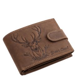 Szarvasfej mintás, átkapcsoló pánttal ellátott valódi bőr vadász férfi pénztárca GreenDeed díszdobozban, mely a pénztárcával megegyező minőségű.